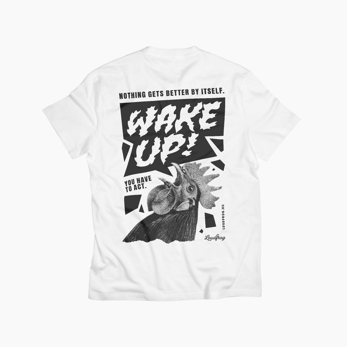 Wake up! / férfi fehér póló