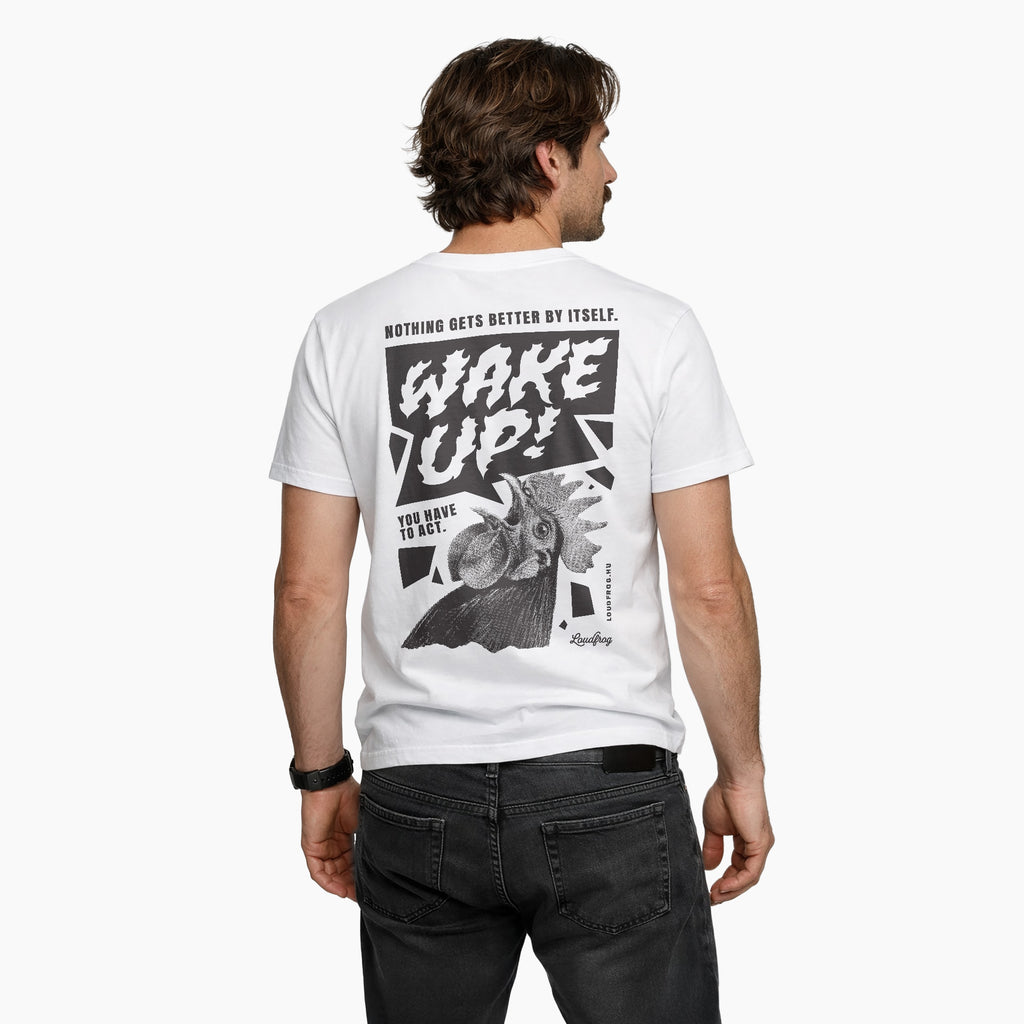 Wake up! / férfi fehér póló