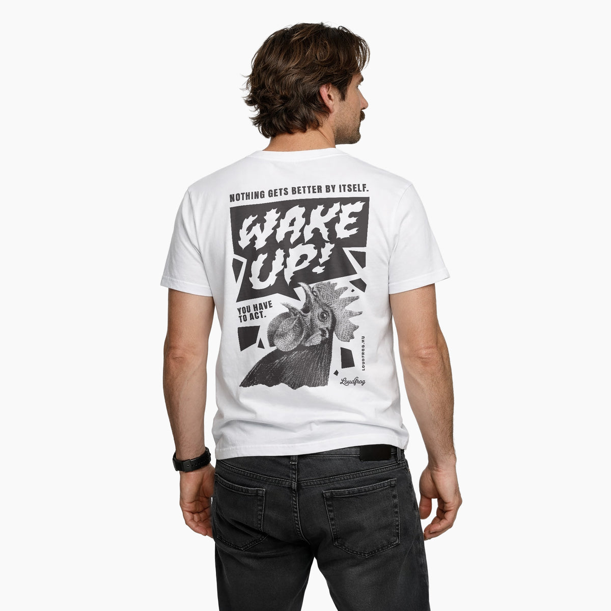 Wake up! / férfi fehér póló