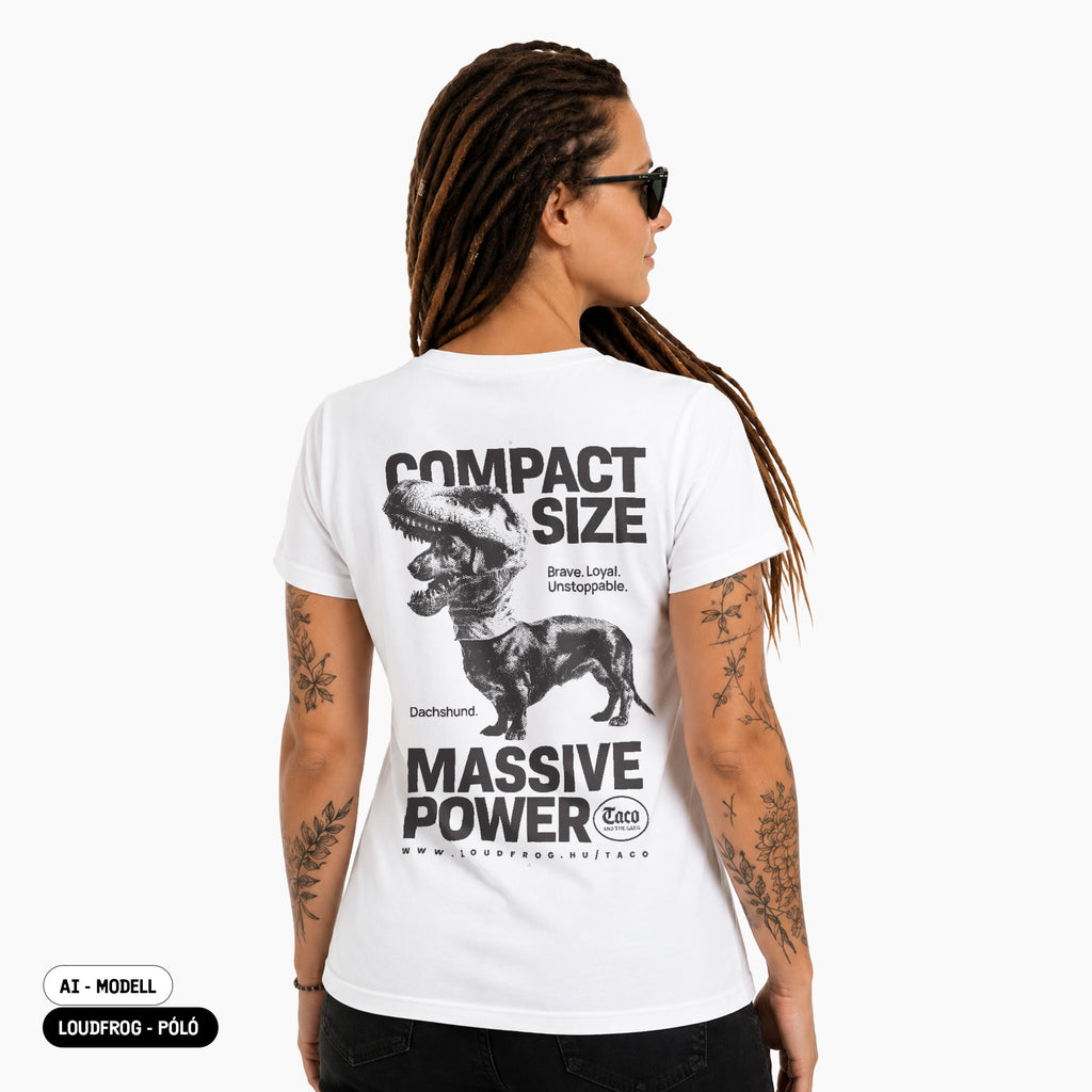 Compact size, massive power / Női fehér póló